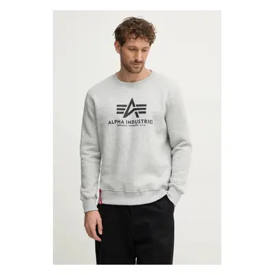 Mikina Alpha Industries Basic Sweater pánská, šedá barva, s potiskem, 178302.17