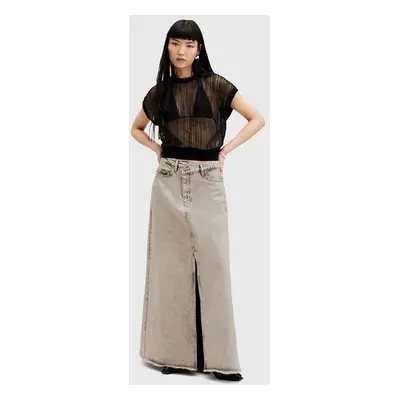 Bavlněná džínová sukně AllSaints NOIR MAXI SKIRT béžová barva, maxi, W045RA