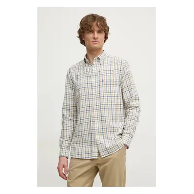 Košile s příměsí lnu Tommy Hilfiger béžová barva, regular, s límečkem button-down, MW0MW37573