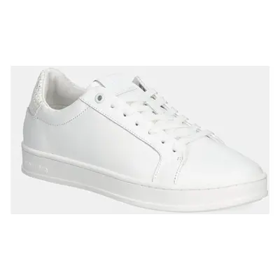 Kožené sneakers boty Calvin Klein LOW TOP LACE UP WOVEN bílá barva, HM0HM01767