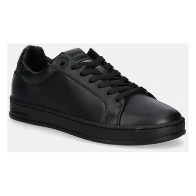 Kožené sneakers boty Calvin Klein LOW TOP LACE UP WOVEN černá barva, HM0HM01767