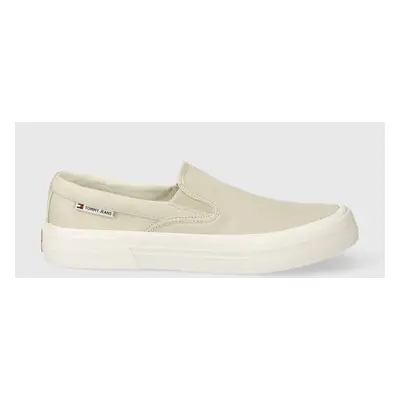 Tenisky Tommy Jeans TJM SLIP ON CANVAS COLOR pánské, béžová barva, EM0EM01366