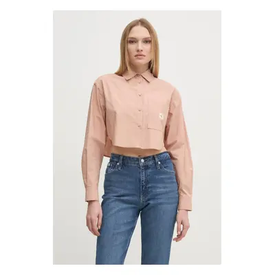 Bavlněná košile Calvin Klein Jeans oranžová barva, relaxed, s klasickým límcem, J20J225078