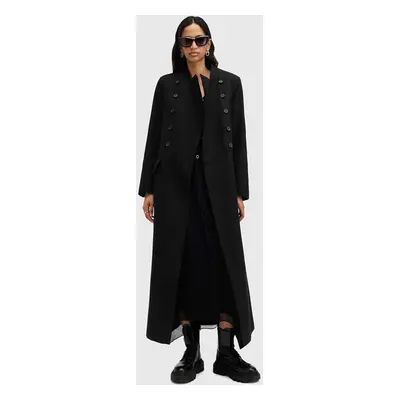 Vlněný kabát AllSaints BLAIZE COAT černá barva, přechodný, dvouřadový, W004OB