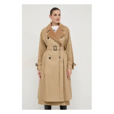 Trench kabát Weekend Max Mara dámský, béžová barva, přechodný, dvouřadový, 2415021041600