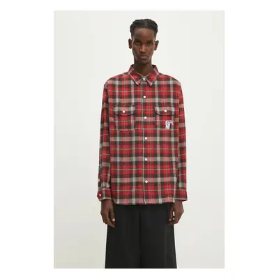 Bavlněná košile Billionaire Boys Club Longsleeve Check Shirt červená barva, regular, s klasickým