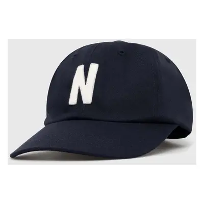 Bavlněná baseballová čepice Norse Projects Felt N Twill Sports Cap tmavomodrá barva, s aplikací,