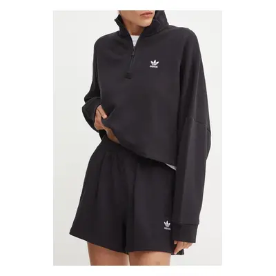 Bavlněné šortky adidas Originals černá barva, hladké, high waist, IY7343