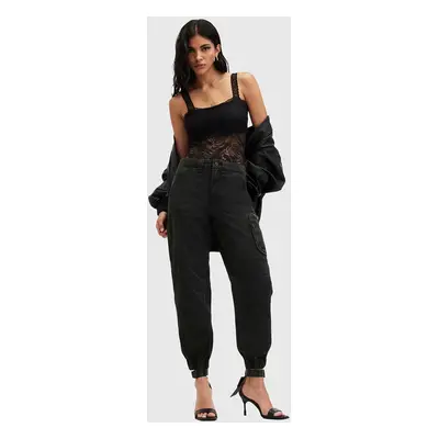 Bavlněné kalhoty AllSaints FLORENCE JOGGER černá barva, kapsáče, medium waist, W017TB