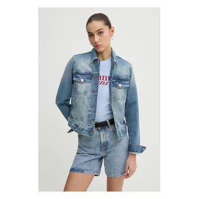 Džínová bunda Tommy Jeans dámská, modrá barva, přechodná, DW0DW19858