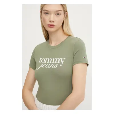 Bavlněné tričko Tommy Jeans zelená barva, DW0DW19447