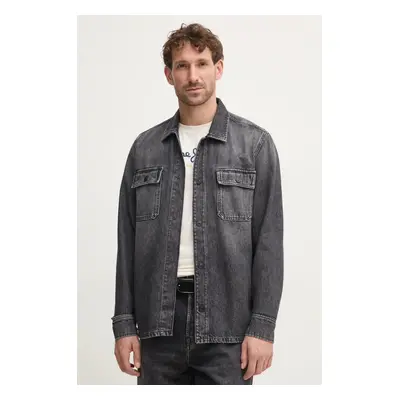 Džínová košile Pepe Jeans RELAXED OVERSHIRT pánská, šedá barva, relaxed, s klasickým límcem, PM3