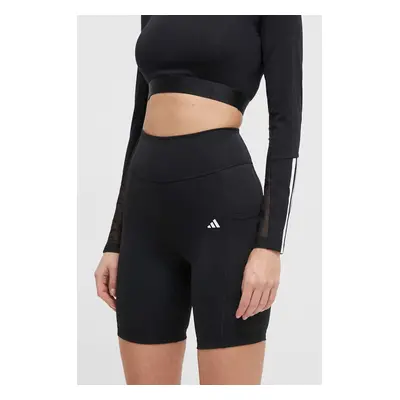 Tréninkové šortky adidas Performance Optime černá barva, hladké, high waist, IQ2686