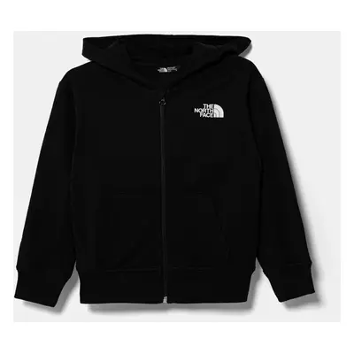 Dětská bavlněná mikina The North Face FZ OVERSIZE LIGHT HOODIE černá barva, s kapucí, s potiskem