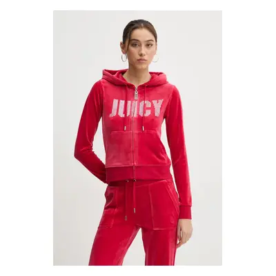 Mikina Juicy Couture dámská, červená barva, s kapucí, s aplikací, JCBAS125861