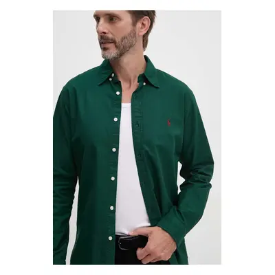 Bavlněná košile Polo Ralph Lauren zelená barva, regular, s límečkem button-down, 710805564