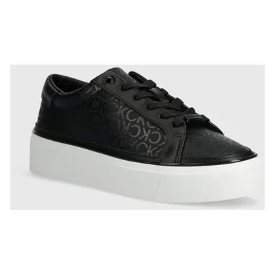 Sneakers boty Calvin Klein FLATFORM CUP LACE UP EPI MONO černá barva, HW0HW01911