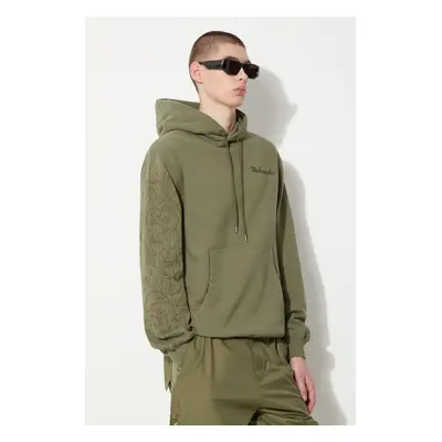 Bavlněná mikina Maharishi Dragon Bamboo Hooded Sweat pánská, zelená barva, s kapucí, s aplikací,