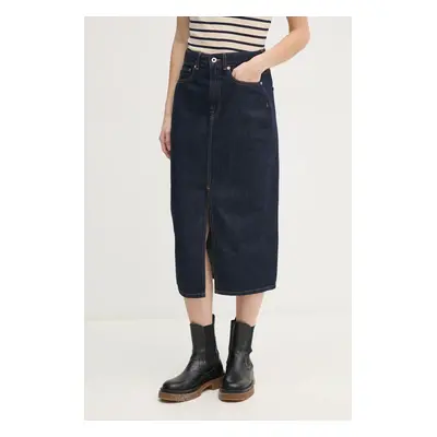 Džínová sukně Pepe Jeans MIDI SKIRT HW tmavomodrá barva, midi, PL901186AB2