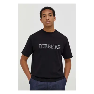 Bavlněné tričko Iceberg černá barva, s potiskem