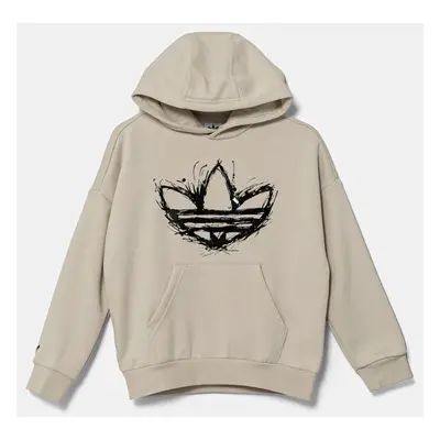 Dětská mikina adidas Originals béžová barva, s kapucí, s aplikací, JD0366