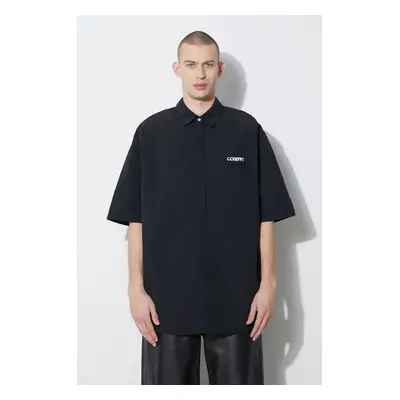 Košile Marcelo Burlon Logo Nylon Over Shirt pánská, černá barva, relaxed, s klasickým límcem, CM