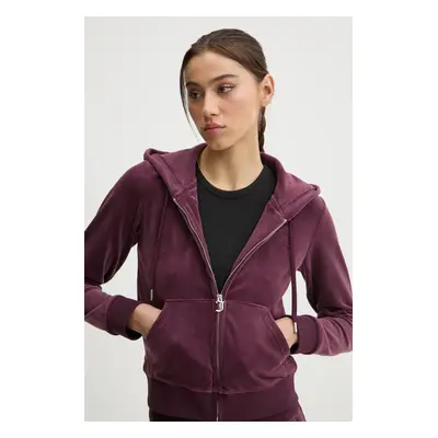 Mikina Juicy Couture dámská, vínová barva, s kapucí, hladká, JCAP176EU