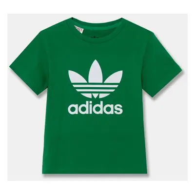 Dětské bavlněné tričko adidas Originals zelená barva, s potiskem, IY4013