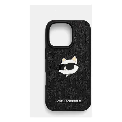 Obal na telefon Karl Lagerfeld iPhone 16 Pro 6.3 černá barva, KLHCP16LPGKLCHPK