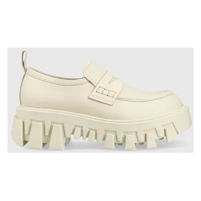 Kožené mokasíny Tommy Jeans CHUNKY LOAFER LTHER dámské, béžová barva, na platformě, EN0EN02177