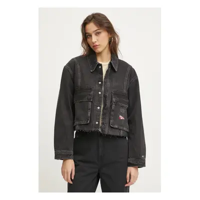 Džínová bunda Tommy Jeans dámská, černá barva, přechodná, oversize, DW0DW20545