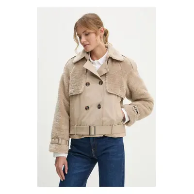 Trench kabát Pepe Jeans FIONA dámský, béžová barva, přechodný, oversize, PL402500