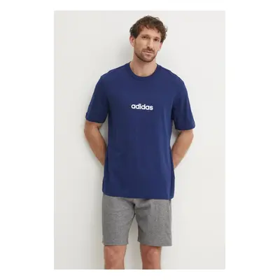 Bavlněné tričko adidas Essentials Linear tmavomodrá barva, s potiskem, JE8999