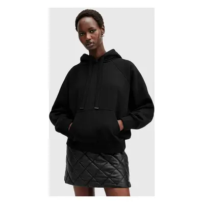 Bavlněná mikina AllSaints TALON UNDRGRND HOODY dámská, černá barva, s kapucí, s potiskem, W051JB