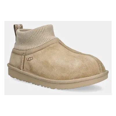 Dětské semišové sněhule UGG KIDS' CLASSIC ULTRA STRETCH CUFF béžová barva, 1157702K