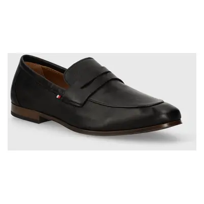 Kožené mokasíny Tommy Hilfiger CASUAL LIGHT FLEXIBLE LTH LOAFER pánské, černá barva, FM0FM04989