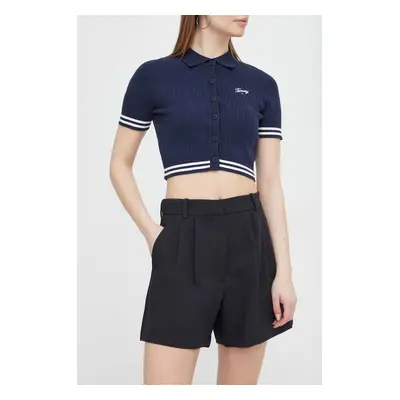 Kraťasy Abercrombie & Fitch dámské, černá barva, hladké, high waist