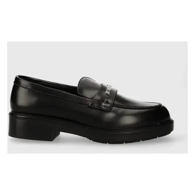 Kožené mokasíny Calvin Klein RUBBER SOLE LOAFER W/HW dámské, černá barva, na platformě, HW0HW020