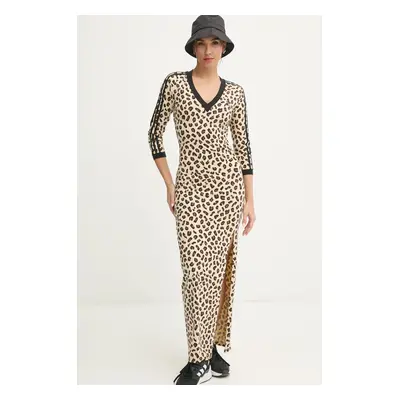 Šaty adidas Originals Leopard béžová barva, maxi, IX7418