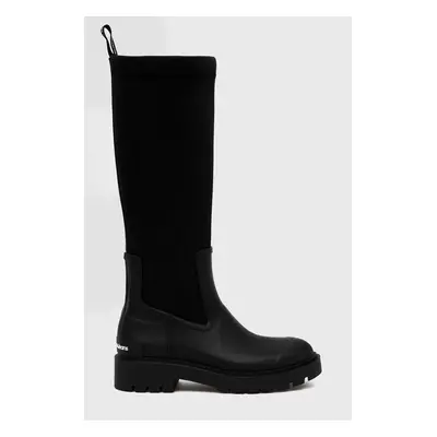 Kozačky Calvin Klein Jeans High Rainboot Neoprene dámské, černá barva, na plochém podpatku