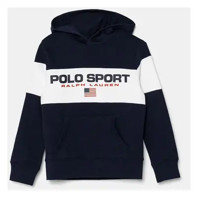 Dětská mikina Polo Ralph Lauren tmavomodrá barva, s kapucí, s potiskem, 323962119001