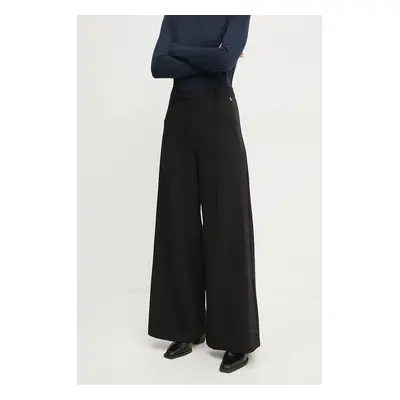 Kalhoty Twinset dámské, černá barva, široké, high waist, 242AT2042