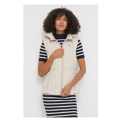 Péřová vesta Tommy Hilfiger béžová barva, WW0WW40485