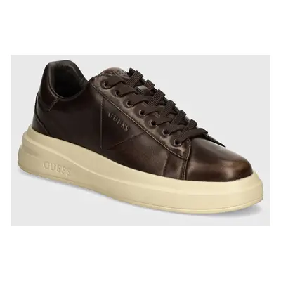 Kožené sneakers boty Guess ELBA BRUSHED hnědá barva, FMTEBR LEA12