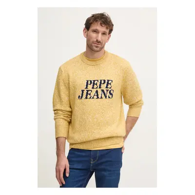 Svetr z vlněné směsi Pepe Jeans LUKA pánský, žlutá barva, PM702499