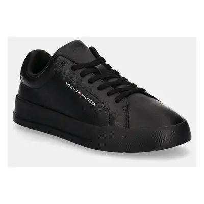 Kožené sneakers boty Tommy Hilfiger TH COURT LEATHER GRAIN ESS černá barva, FM0FM05297