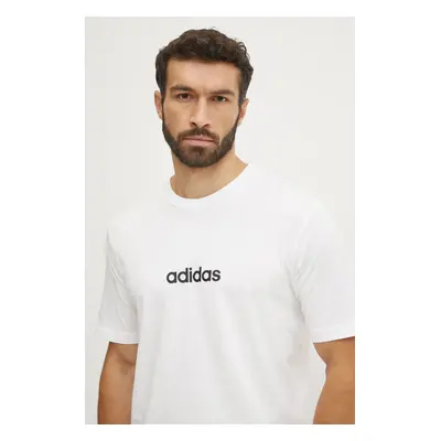 Bavlněné tričko adidas Essentials Linear béžová barva, s potiskem, JE9000