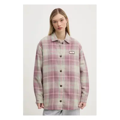 Košilová bunda Quiksilver Plaid Overshirt růžová barva, oversize, EQYWT04593