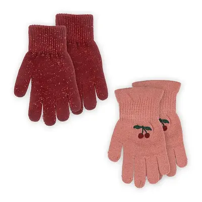 Dětské rukavice s příměsí vlny Konges Sløjd 2 PACK FRILL GLOVES 2-pack červená barva, KS101872