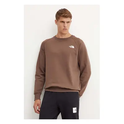 Mikina The North Face Raglan Redbox Crew pánská, hnědá barva, s potiskem, NF0A89FA1OI1